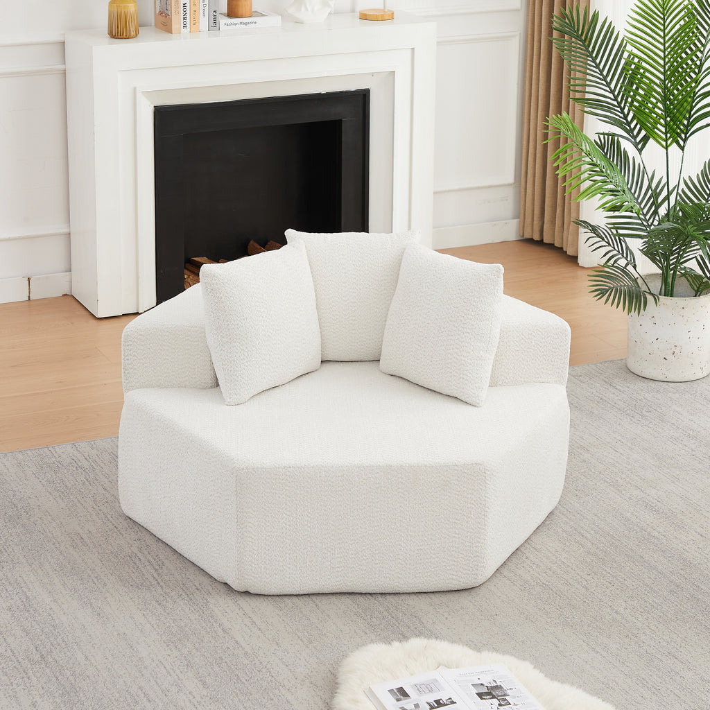54-inch Modern-style hexagonal single lounge chair, featuring versatile arrangements and a modular design; this chenille-upholstered sofa is ideal for lounges, game rooms, living rooms, and bedrooms.