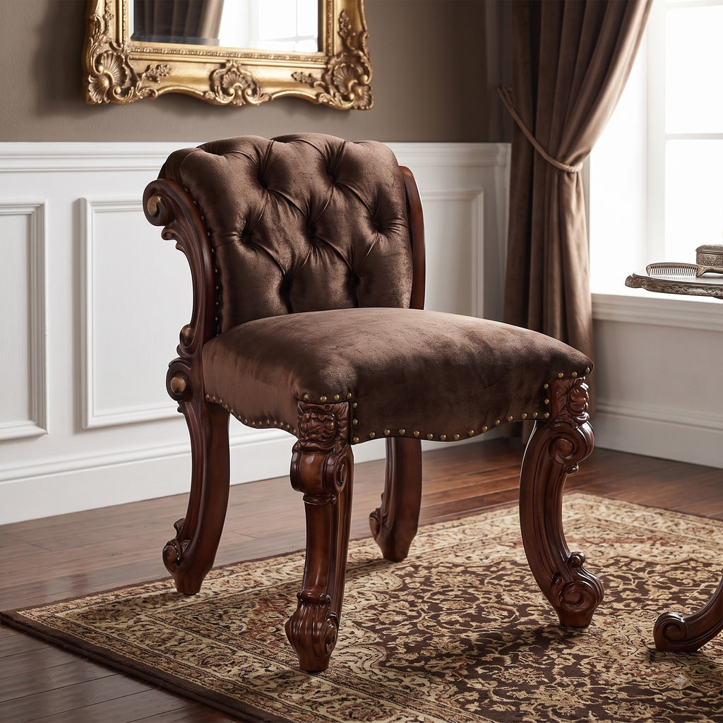 Genevieve Brown and Cherry Upholstered Vanity Stool