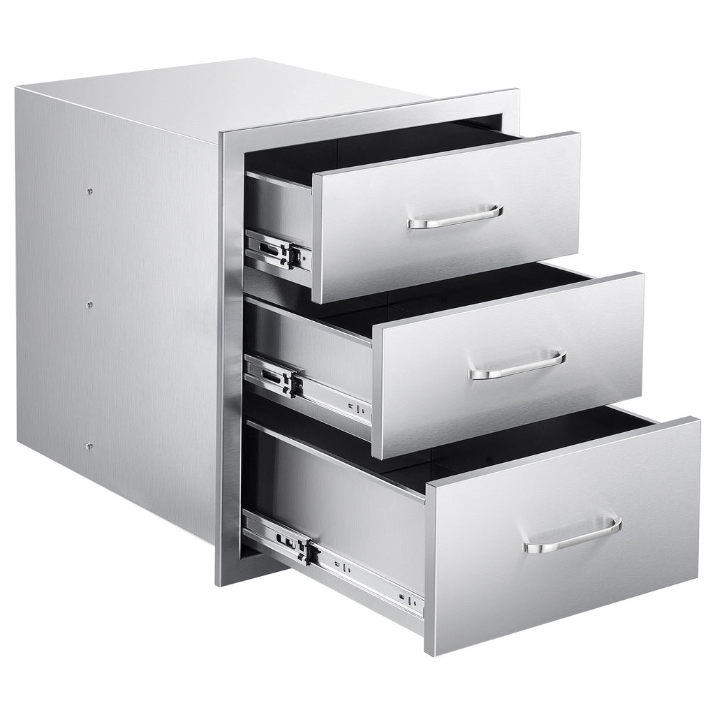 Outdoor Kitchen Drawers 18.11'W x 23.23'D x 23.23'H, Triple-Access Stainless Steel BBQ Drawers with Handles, BBQ Island Drawer for Outdoor Kitchens or Barbeque Island Patio Grill Station