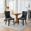 Dining Room Chairs Set of 2,Vintage Sheepskin Texture PU Leather,High Back with Button Tufted & Nailhead Trim,Wood Frame,S-Spring & Resilient Sponge Cushion,Ideal for Kitchen,Charcoal Black,SW1101BK