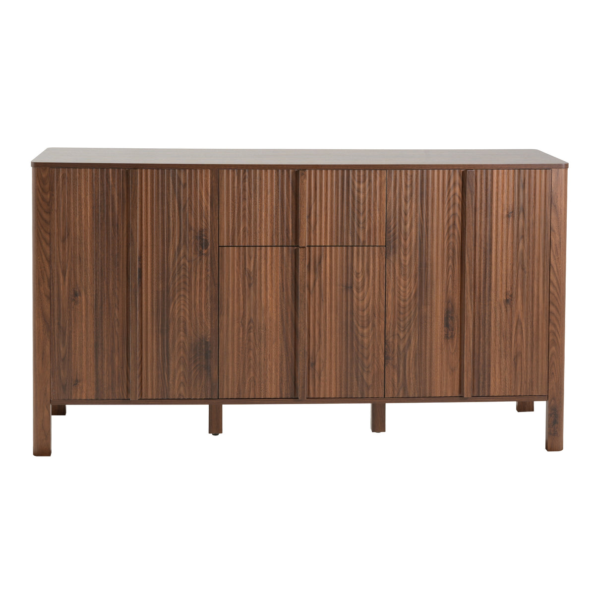 Walnut-Colored Fluted MDF Sideboard with 3 Doors and 1 Drawer, 59.06'' Storage Credenza for Dining or Living Room
