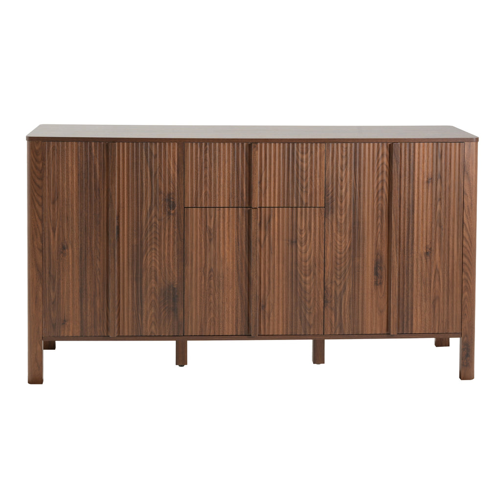Walnut-Colored Fluted MDF Sideboard with 3 Doors and 1 Drawer, 59.06'' Storage Credenza for Dining or Living Room