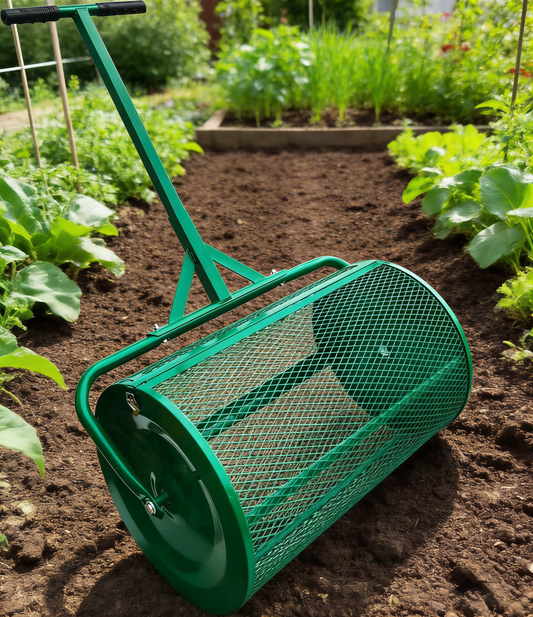 The Original 24 Inch Compost and Peat Moss Spreader Roller - Top Soil, Sand, Manure, Mulch, Top Dressing Lawn and Garden Spreader