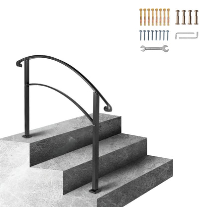 Handrails for Outdoor Steps, Fit 1 or 3 Steps Outdoor Stair Railing, Black Wrought Iron Handrail, Flexible Front Porch Hand Rail, Transitional Handrails for Concrete Steps or Wooden Stairs