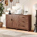 59.1' Sideboard Buffet Cabinet with 2 Doors & 3 Drawers, Walnut Finish with Oval Grain Texture, Farmhouse Storage Sideboard for Dining Room, Living Room, Hallway, Easy Assembly