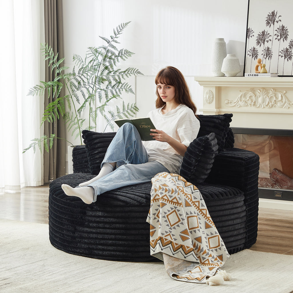 55'L Corduroy Sponge single sofa,No Assembly Required,Fluffy Modern Sleeper Chair for Living room, Bedroom, Lounge and Projection Room(Not a swivel chair.)