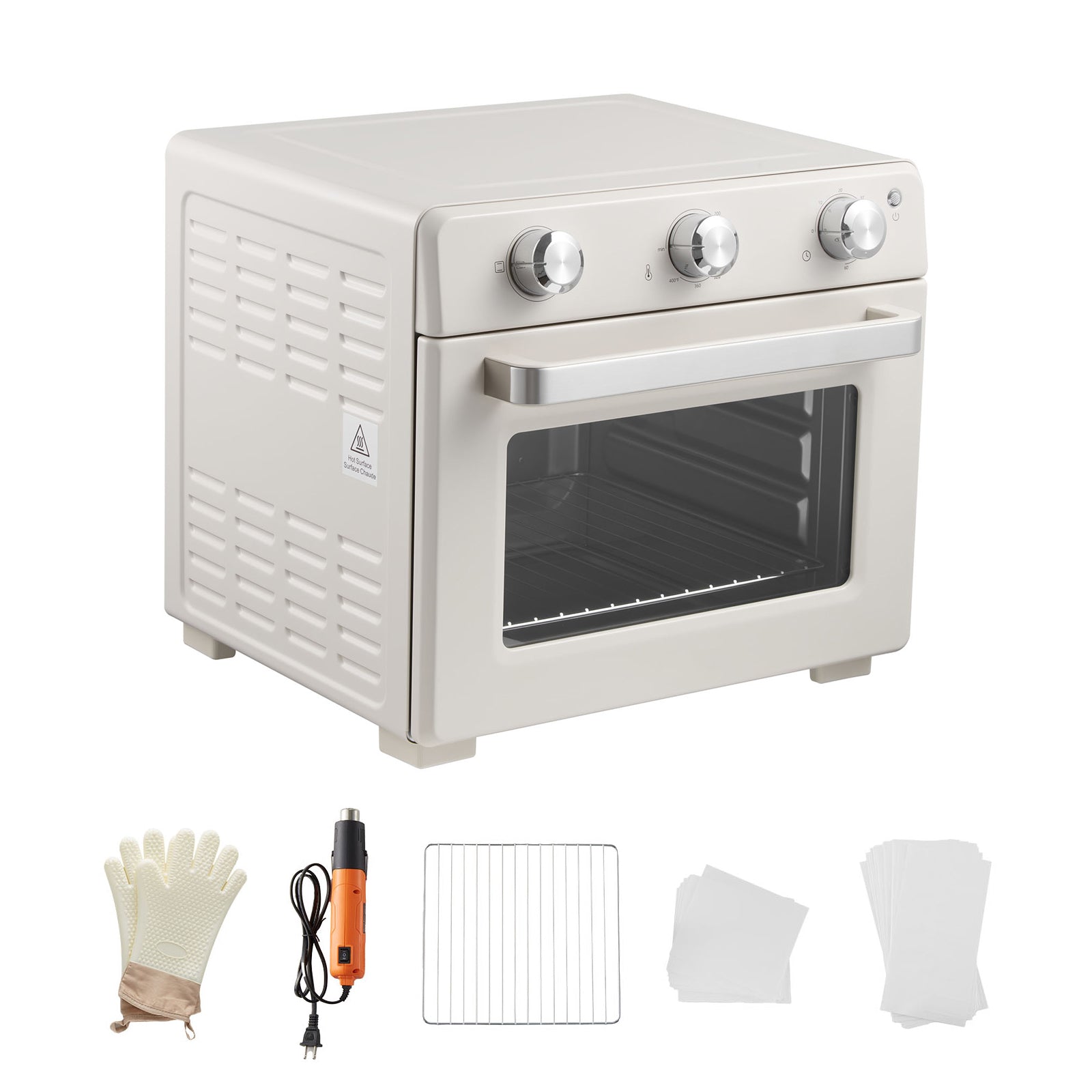 Sublimation Oven Machine, 26 Qt, Fits 40oz Tumblers, with 1 Heat Air Gun, 50 Shrink Films, 1 Tape and 2 Heat Gloves, 360° Turbo Convection for Sublimation Blank Tumblers, Mugs, Bowls, Off-White