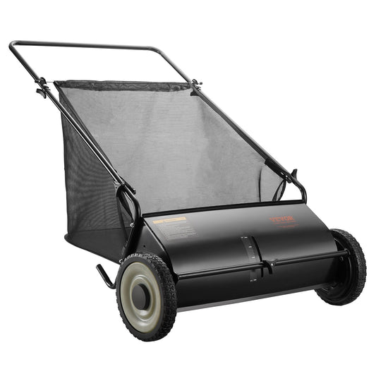 Push Lawn Sweeper, 26 Inch Leaf & Grass Collector, Strong Rubber Wheels & Heavy Duty Thickened Steel Durable to Use with Large Capacity 7 ft³ Mesh Collection Bag, 4 Spinning Brushes