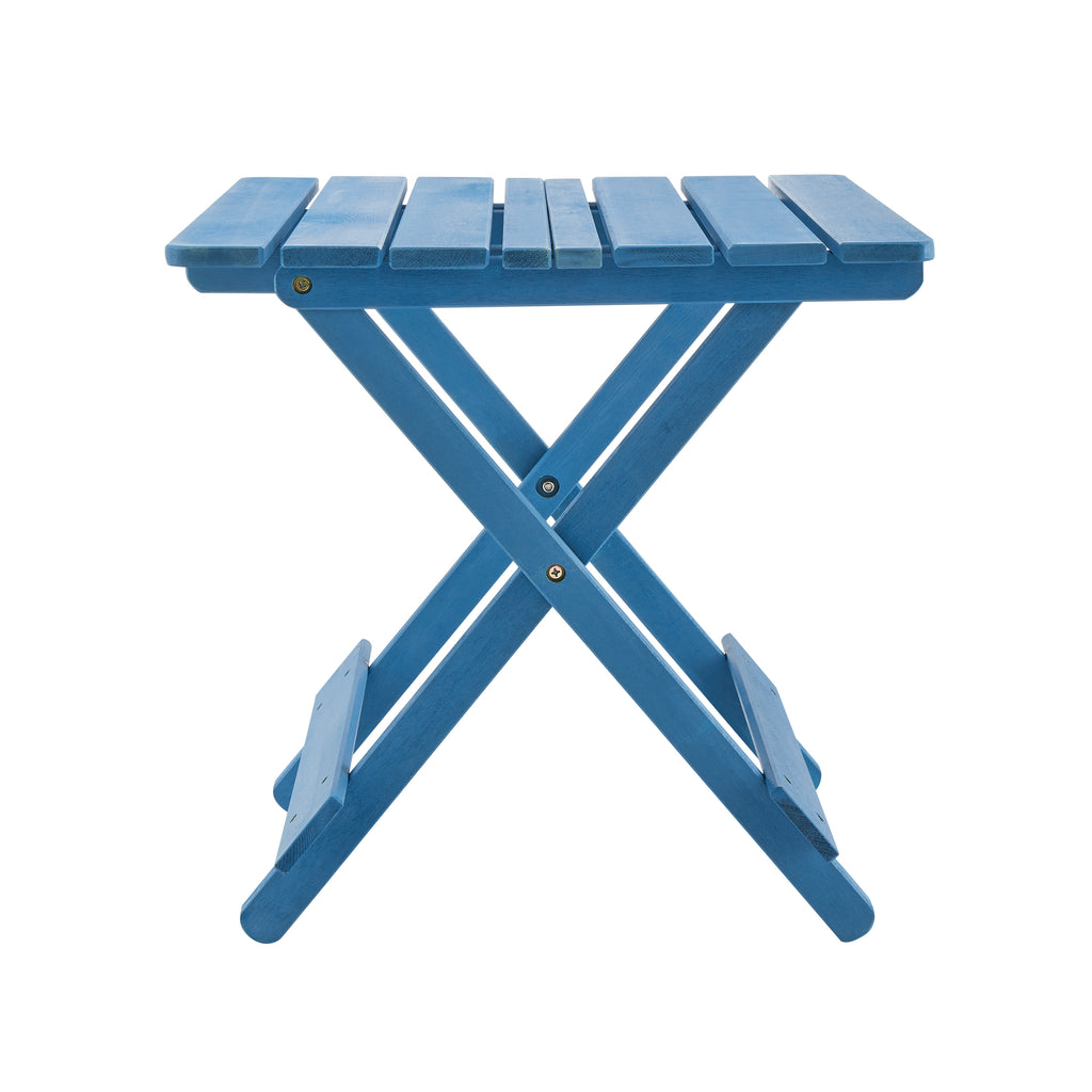 Blue Folding Square Table Outdoor Solid Wood Patio Table for Backyard Balcony Portable Space-Saving Design