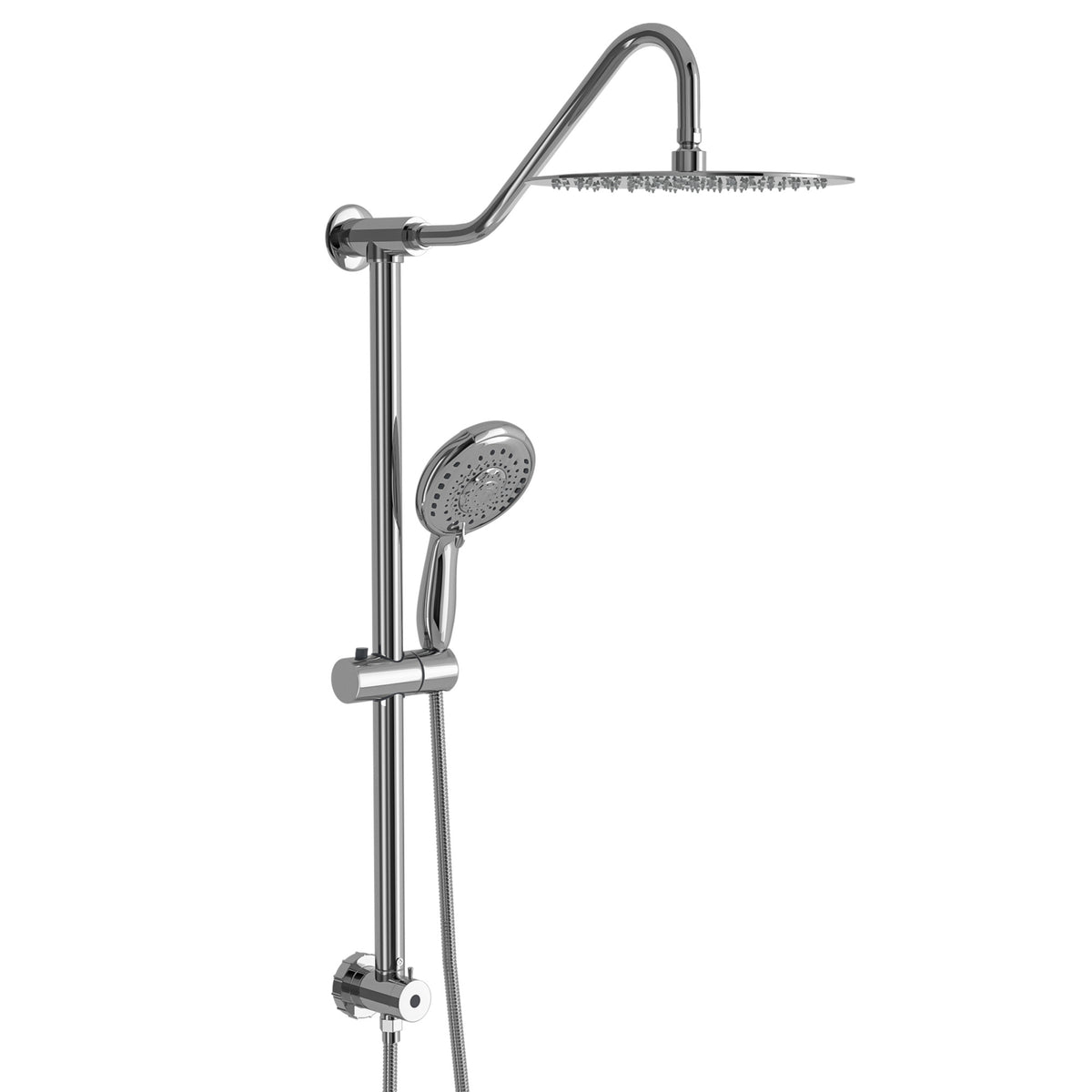 Chrome Round Dual Shower Heads Set with 10inch Overhead and Hand Shower, Metal & Plastic Construction