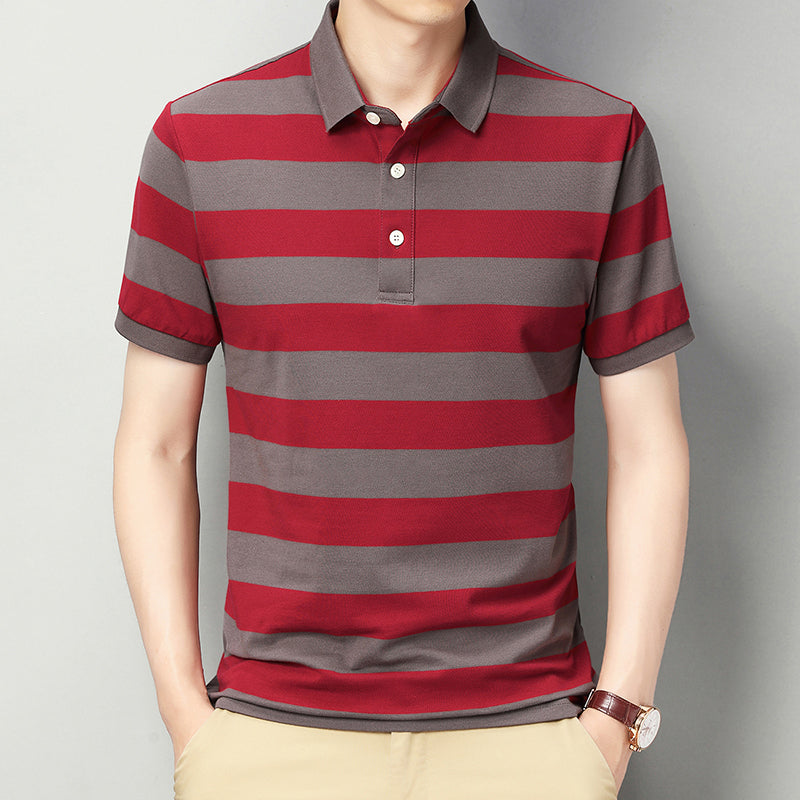 Men's T-shirt Contrast Striped Short Sleeve Polo Shirt