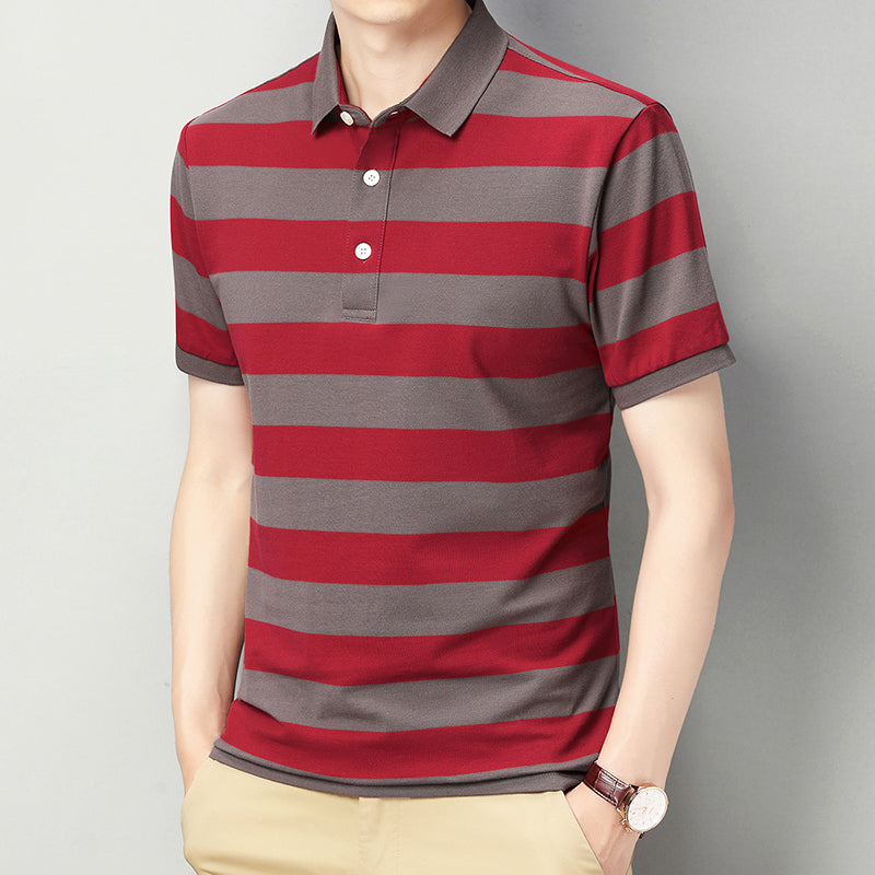 Men's T-shirt Contrast Striped Short Sleeve Polo Shirt