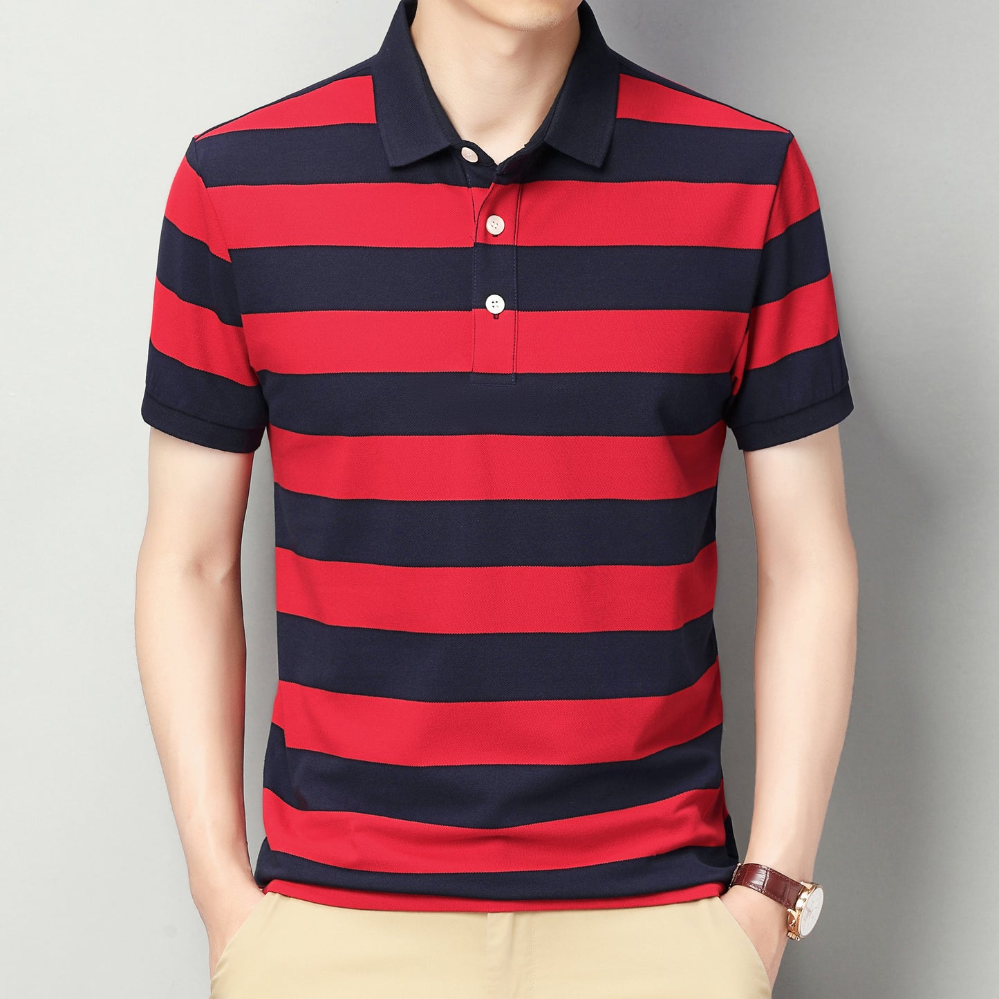 Men's short sleeve striped polo shirt