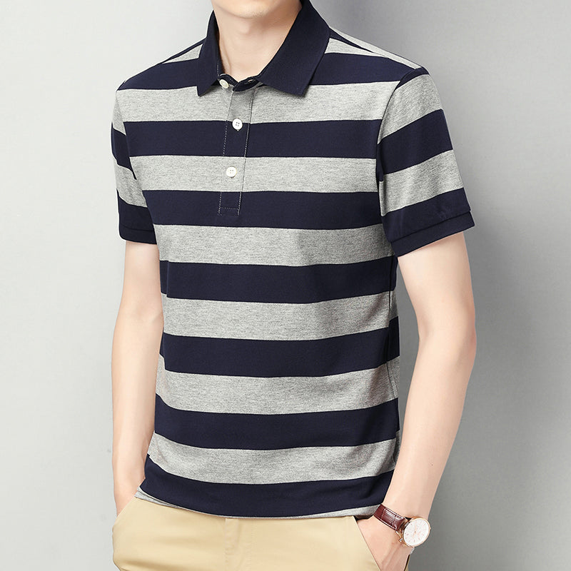 Short-sleeved contrast striped fashionable polo shirt tops for men