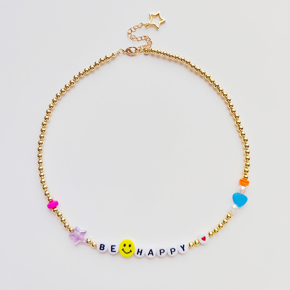 Beaded Soft Pottery Colorful Letter Collar Chain Natural Pearl Necklace Female