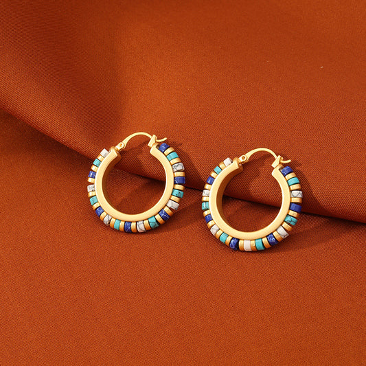 Handmade natural turquoise earrings copper plated with 18K gold