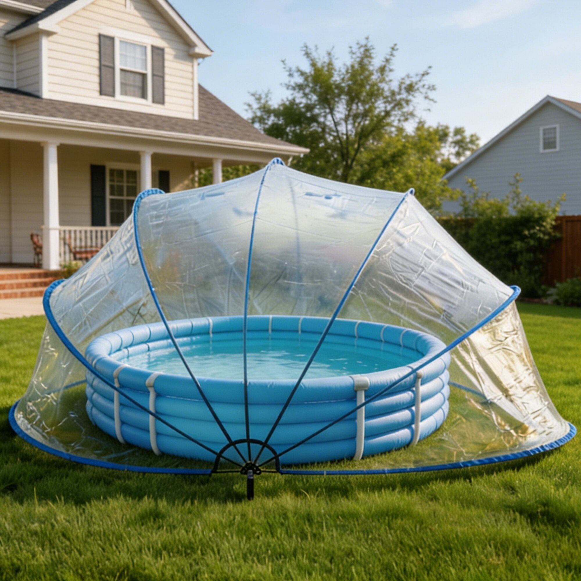 18ft Ground-Mounted Retractable Pool Cover, PVC Film Fiberglass Rod Pool Fence, Outdoor Pool Accessories, Suitable for 17.7FT and smaller Round Pools