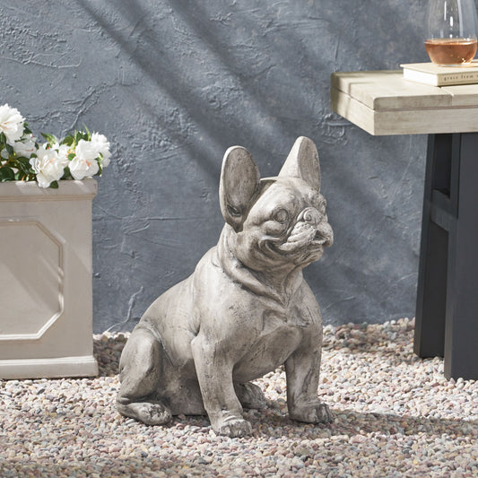 DOG GARDEN SCULPTURE, Outdoor French Bulldog Garden Statue, Gray, No Assembly Required