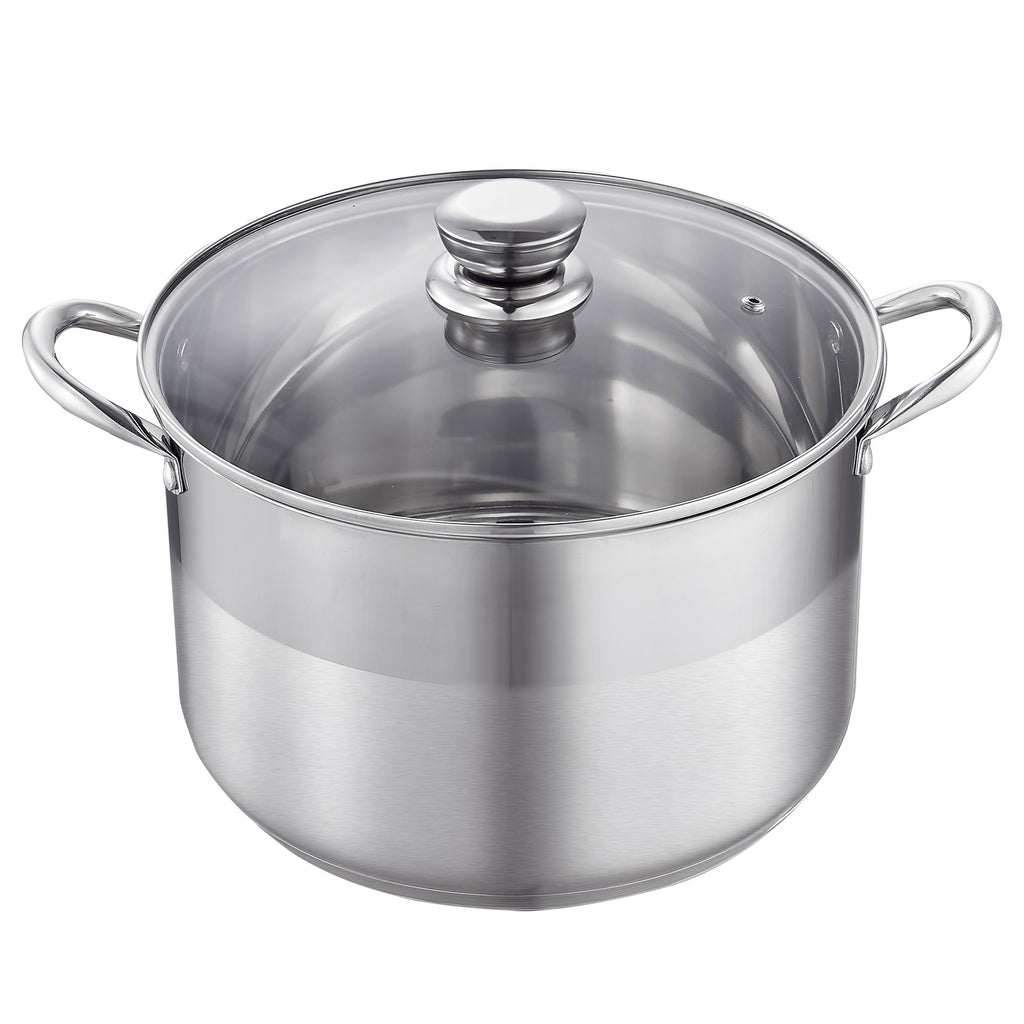 Stainless Steel Stock Pot, 12-Quart Stainless Steel Stockpot with Glass Lid, PFOA-Free, PFAS-Free, Compatible with Gas Stoves, Induction Cooktops, Electric Stoves, for Soups, Stews, and Pasta
