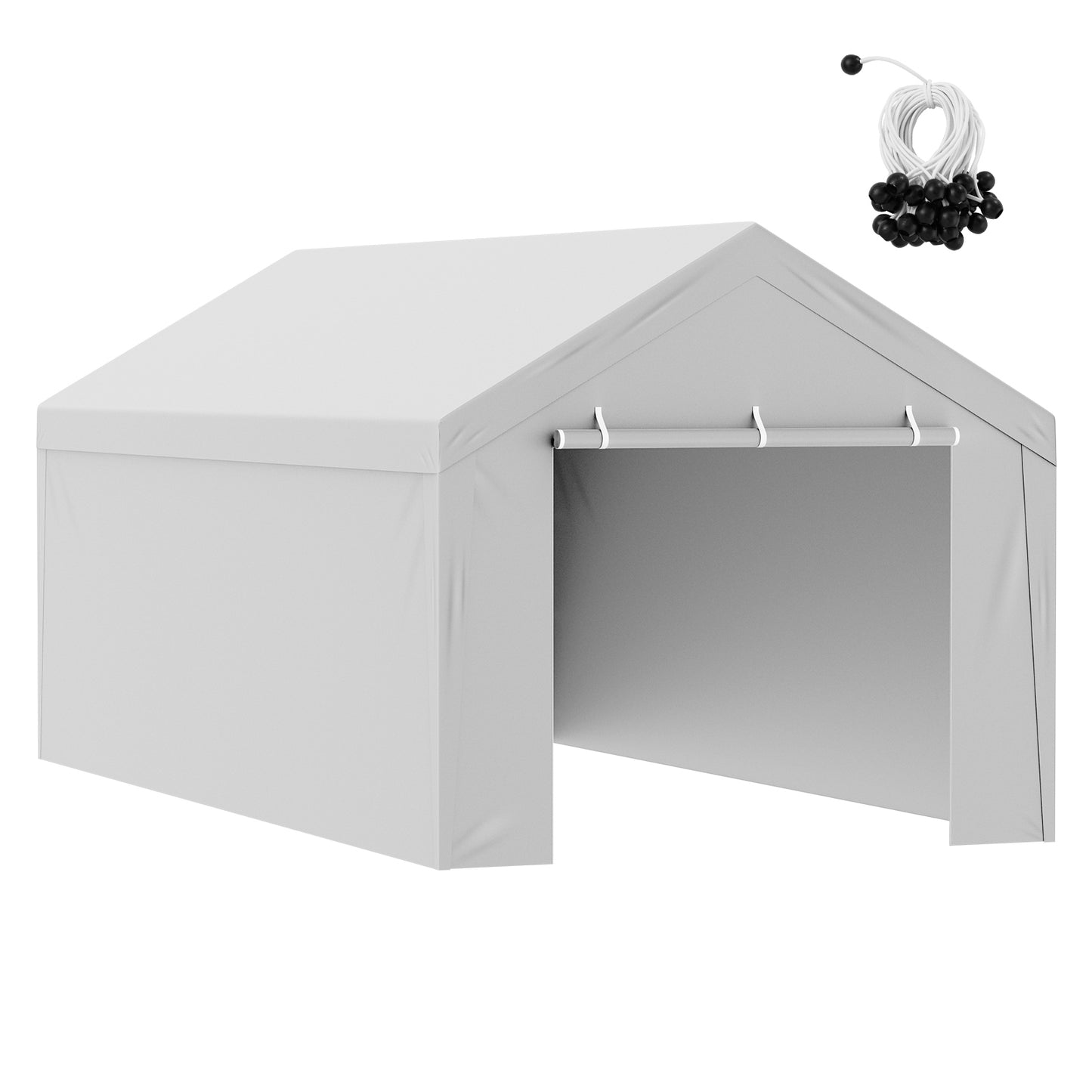 Carport Replacement Canopy Cover Top + Side Wall 10 x 20 ft, Garage Tent Shelter Tarp Heavy-Duty Waterproof & UV Protected, Easy Installation with Ball Bungees,White (Frame Not Included)