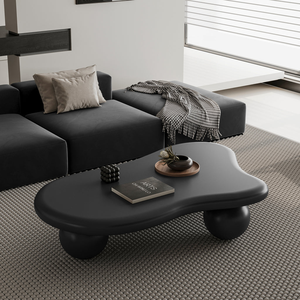 47 Inch Cloud Shaped Coffee Table with 3 Ball Legs for Living Room, Black