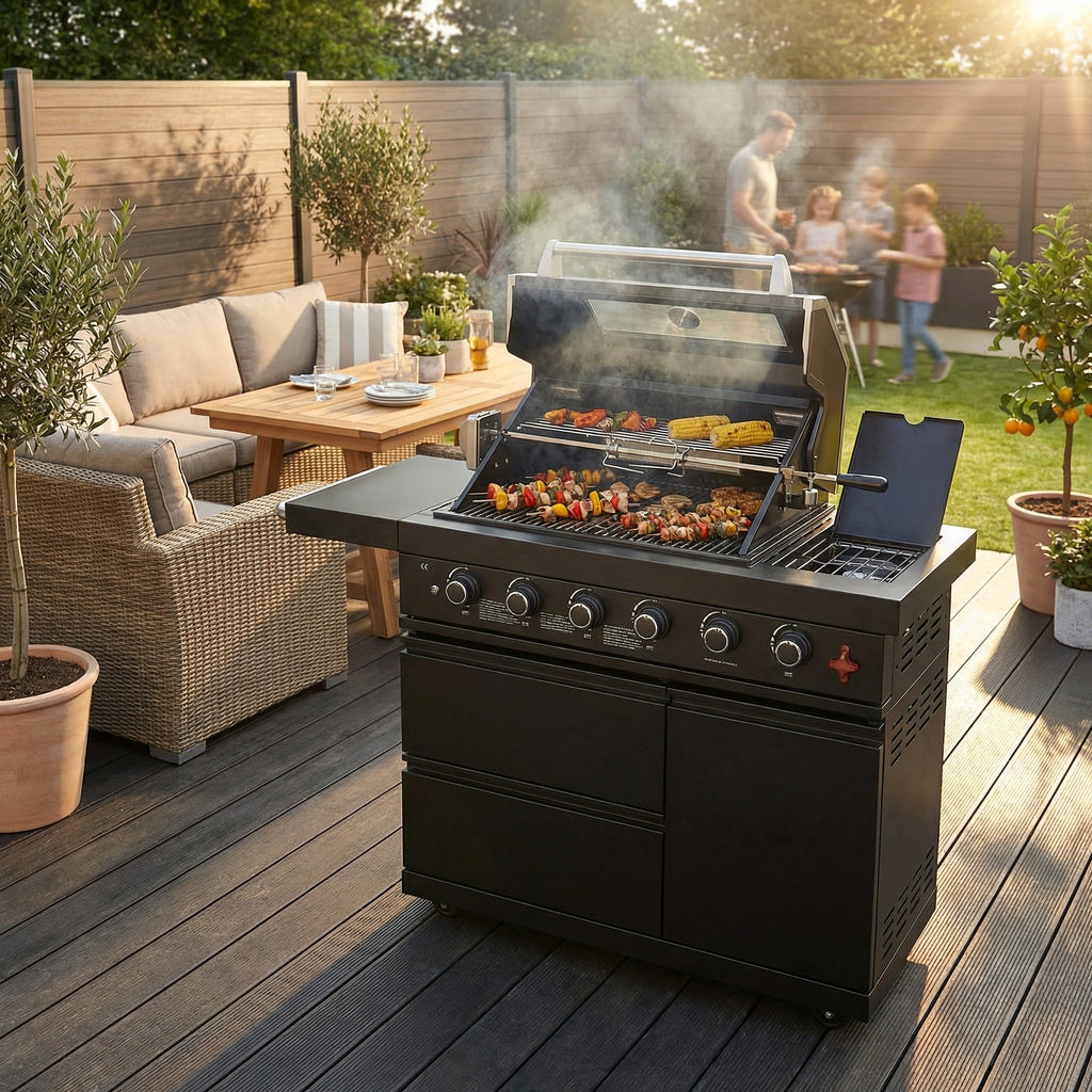 46-Inch 75300 BTU 6 Burners Deluxe Stainless Steel Gas Outdoor Kitchen Bar Barbecue Island Grill (Black)