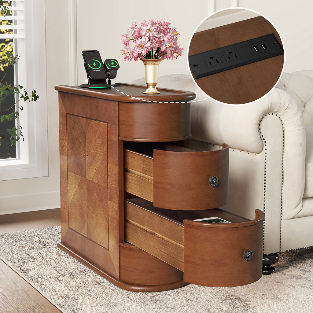 End Table with Charging Station,Sofa Side Table with Drawers, No Assembly Required(Expect Arrival Date 2025/4/16)