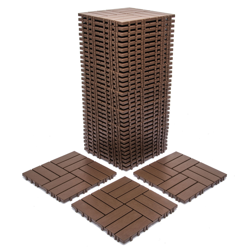 68-Pack 11.42'x11.42' Plastic Interlocking Deck Tiles - 61.60 Sq.Ft Outdoor Plastic Flooring Super Durable & Waterproof All-Weather Indoor/Outdoor Use Eco-Friendly Non-Toxic Material