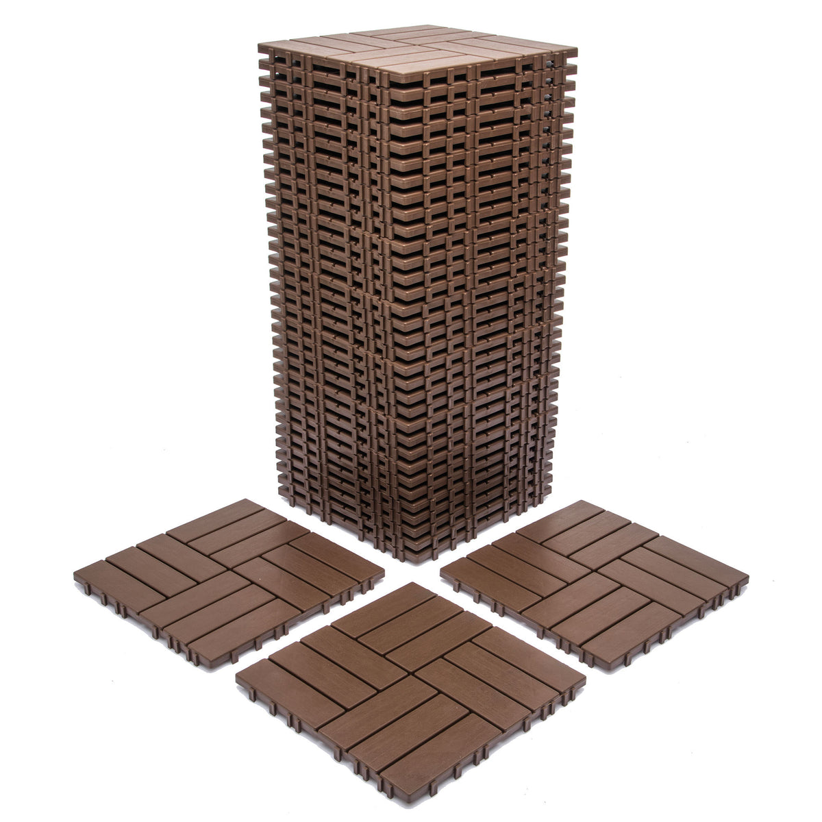68-Pack 11.42'x11.42' Plastic Interlocking Deck Tiles - 61.60 Sq.Ft Outdoor Plastic Flooring Super Durable & Waterproof All-Weather Indoor/Outdoor Use Eco-Friendly Non-Toxic Material