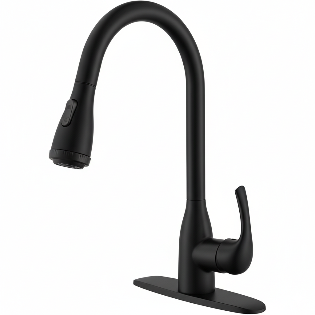 Single Handle High Arc Matte Black Pull Out Kitchen Sink Faucet with 4 Spraying Modes,Single Level Stainless Steel with Pull Down Sprayer