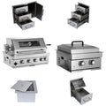 Built-in Outdoor Kitchen 32-inch LPG Gas Grill 60000 BTU Stainless Steel Four Burners Grill with Infrared Rear Burner and Door and Drawer Combo and Drop-in Stainless-Steel ICE BOX with BBQ Tool Set