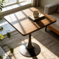 Square Dining Table, 27.6' Tulip Table with Thickened Edge Decor Tabletop & Metal Pedestal, Mid Century Modern Bistro Table for Kitchen, Small Places, Living Room, Cafe ( Walnut Color)
