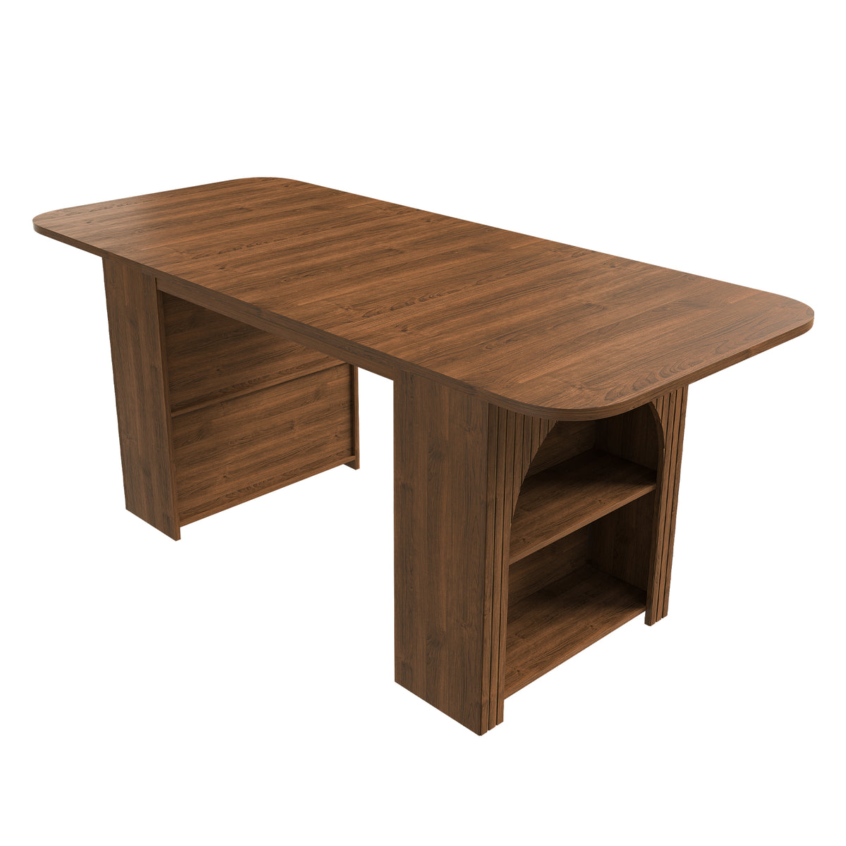 Mid-Century Dining Table with Drawers & Open Storage, 70.87in Walnut Finish MDF Tabletop for 4-6 People, Modern Kitchen Dining Room Table