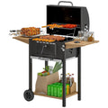 Outsunny Charcoal BBQ Grill with 245 sq. in. Cooking Area, Outdoor Barbecue Grill with Adjustable Charcoal Pan, 3 Shelves, Thermometer, Wheels, Black