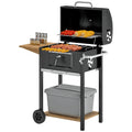 Outsunny Charcoal BBQ Grill, Portable Barbecue Grill for Camping or Backyard Picnic with Side Table, Bottom Storage Shelf, Wheels and Handle, Black