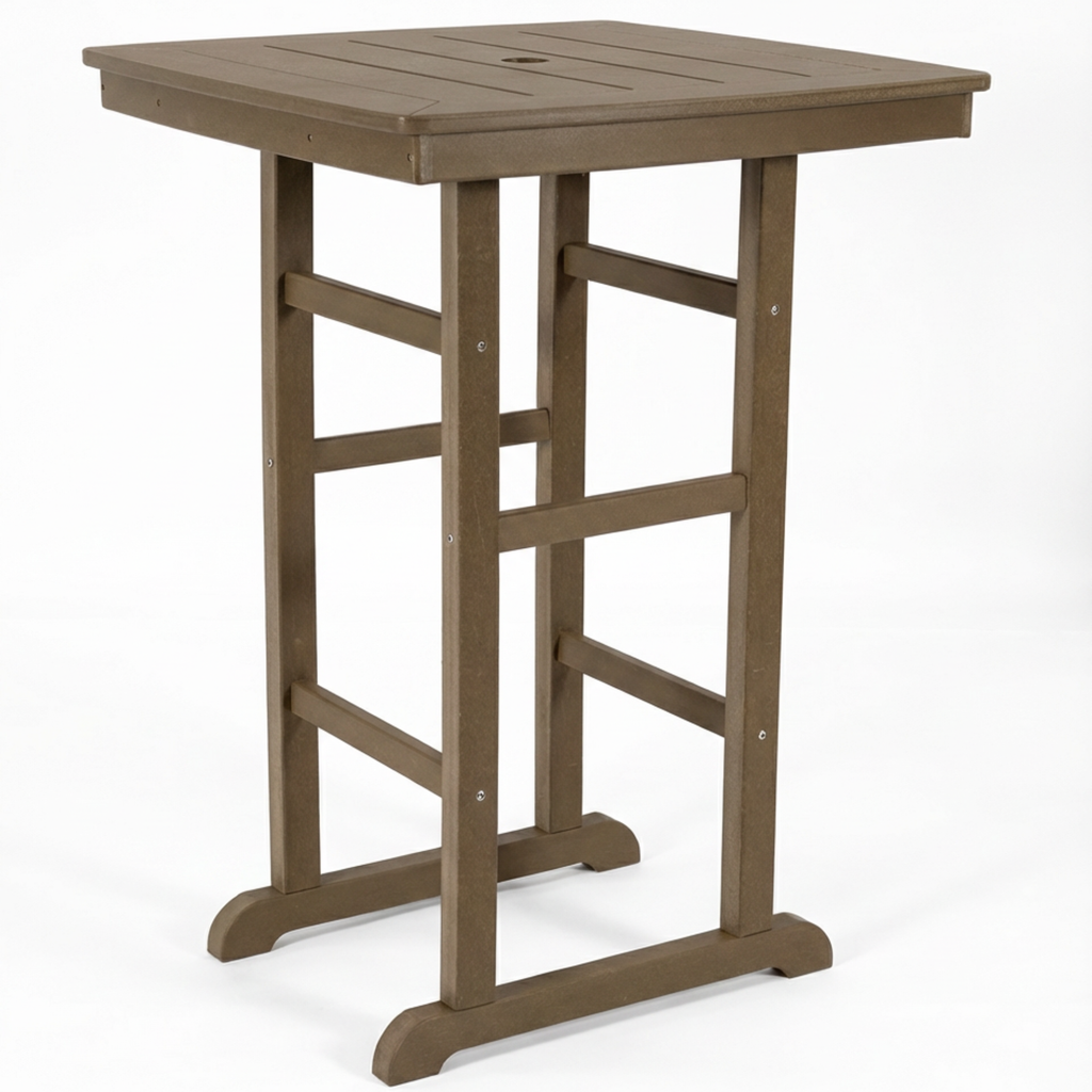 HDPE Bar-Height Outdoor Patio Table, 42.1' Square High Top Pub/Bistro Table, Slatted Top, Antique Brown