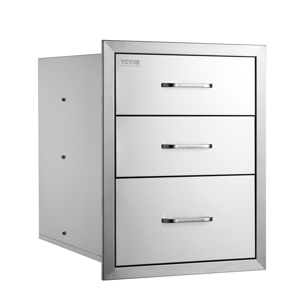 18x20.5 Inch Outdoor Kitchen Stainless Steel Triple Access BBQ Drawers with Chrome Handle, 18 x23 x 23 Inch