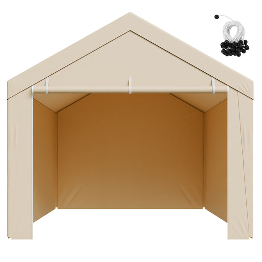 Carport Replacement Canopy, 10 x 20 ft Potable Garage Tent Top Tarp with Sidewalls, UV-Resistant & Waterproof, Heavy Duty Car Shelter Tarp with Ball Buggees, Beige, Frame Not Included