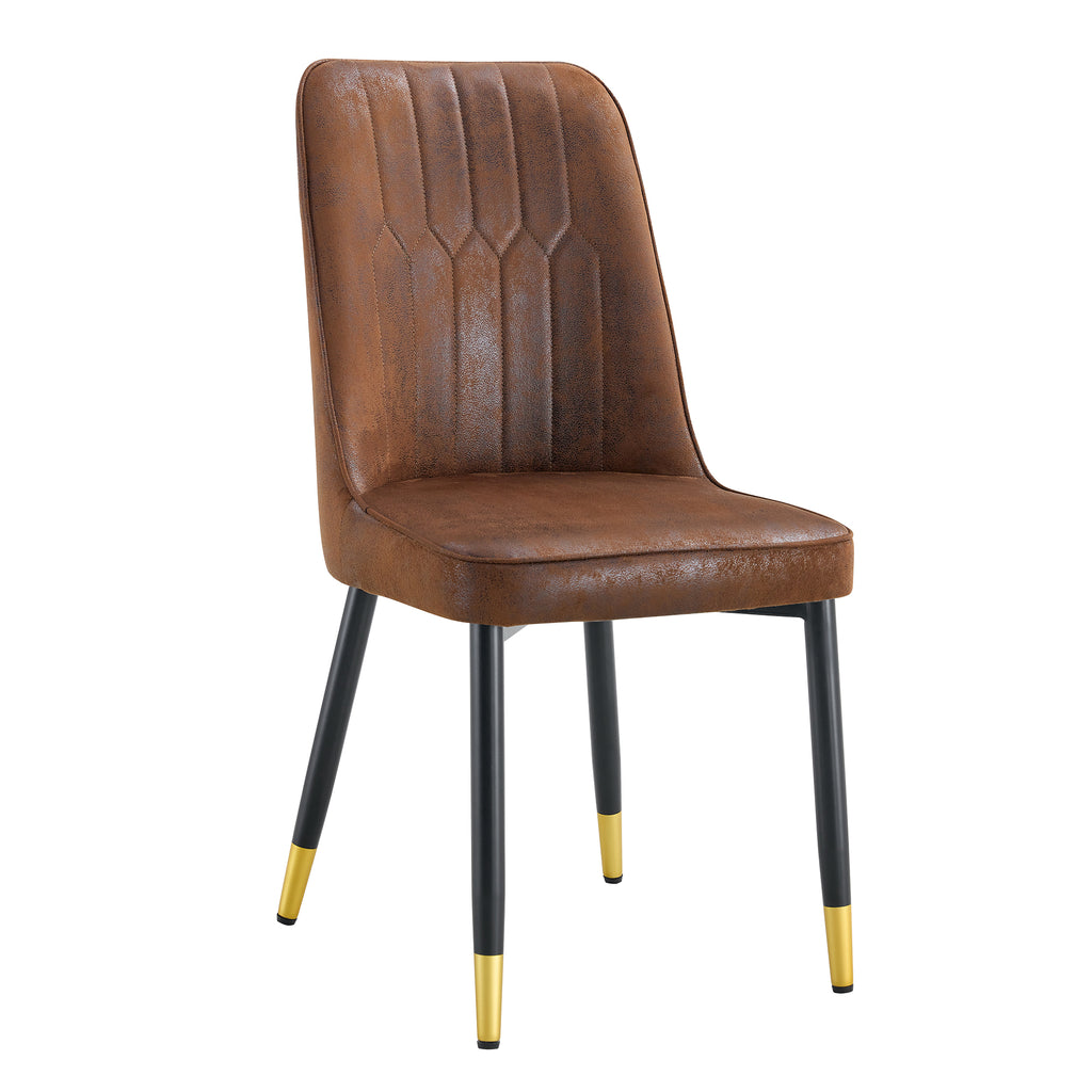 Modern Brown Suede-like Velvet Dining Chair Set with Black Metal Legs and Gold Accents
