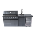 43-Inch 6-Burner 85,000 BTU Stainless Steel Outdoor Kitchen Island Grill with Wine Cooler Refrigerator, Rotisserie Kit, Granite Countertops & Stainless Steel Sink