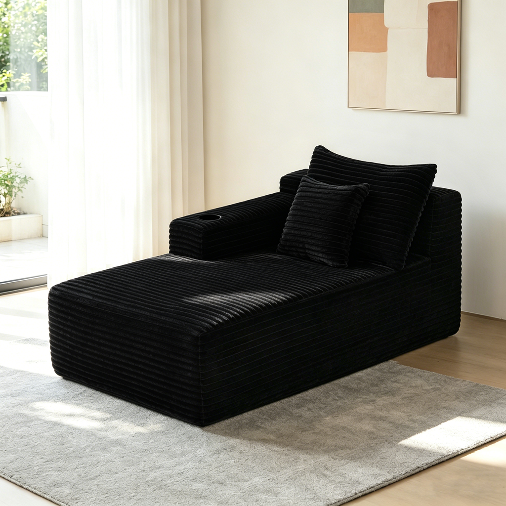 37.5 inch Left Chaise Longue With Plush Black Cup Holder Flexible Matching Mainly For Living Room Use