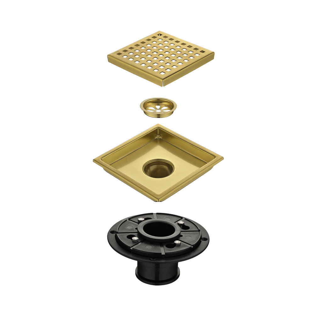 6 Inch Square Shower Floor Drain Square Shower Floor Drain with Flange,Pattern Grate Removable,Food-Grade SUS 304 Stainless Steel