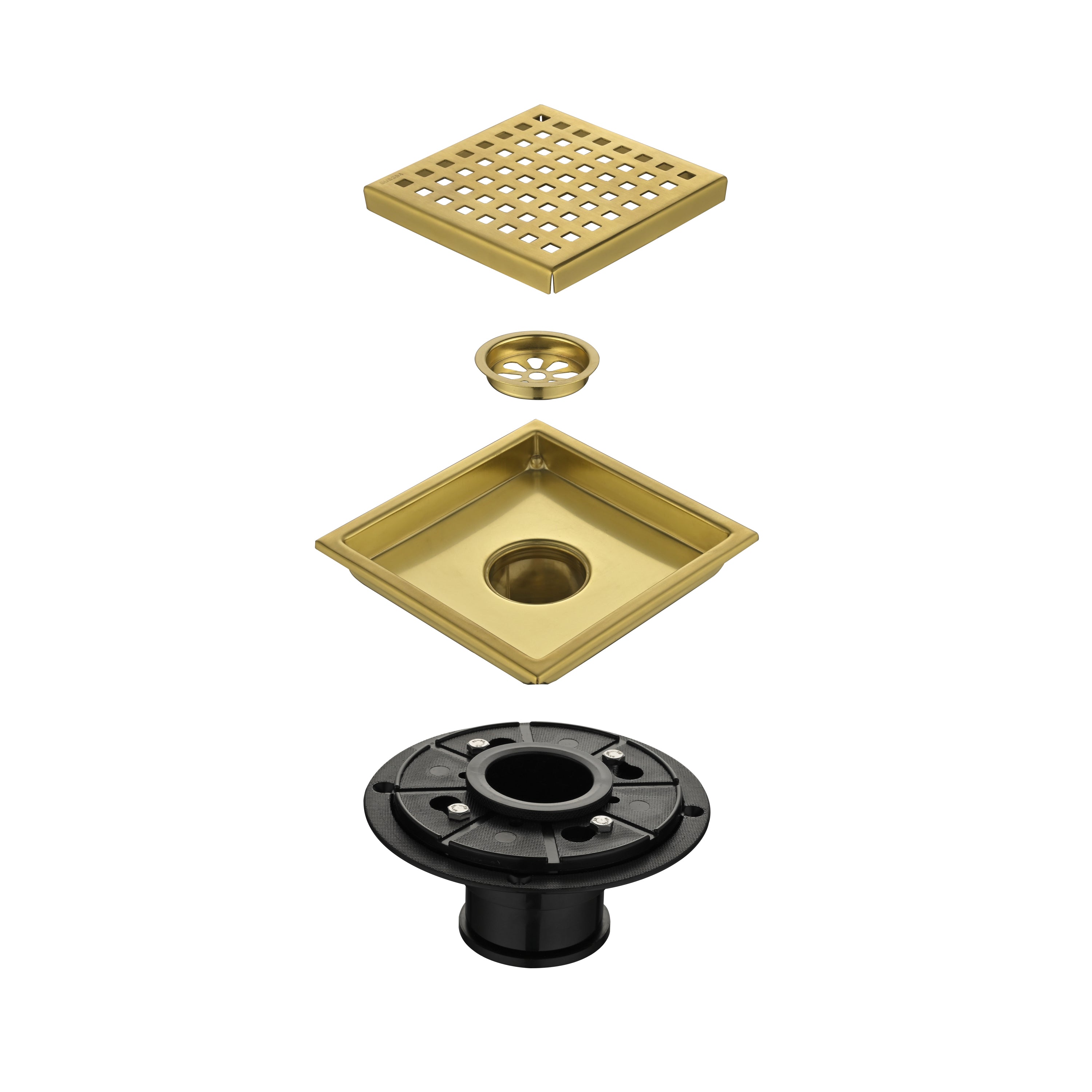 6 Inch Square Shower Floor Drain Square Shower Floor Drain with Flange,Pattern Grate Removable,Food-Grade SUS 304 Stainless Steel