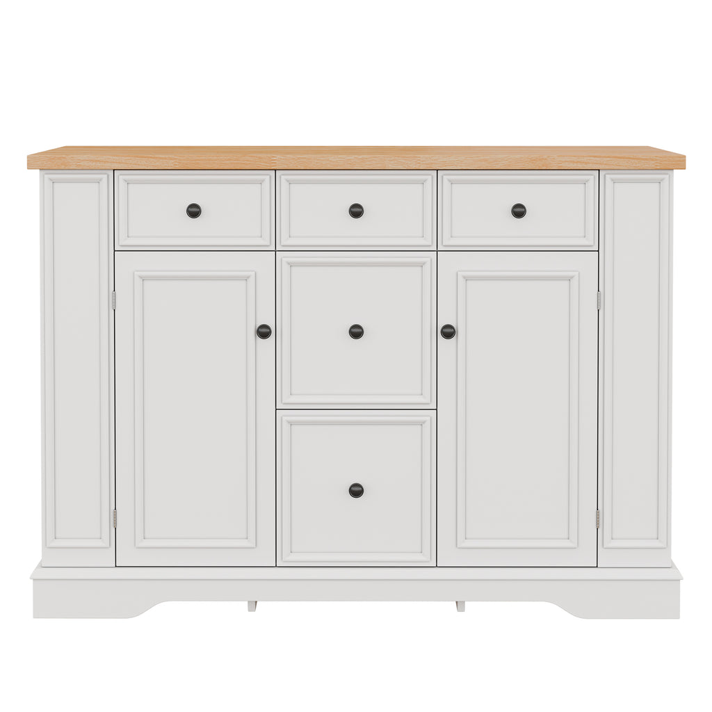 TREXM White Farmhouse-Style Sideboard Buffet Cabinet with 5 Drawers and 2 Cabinets, Adjustable Shelves, Storage Console Table for Dining Room, Living Room, Entryway