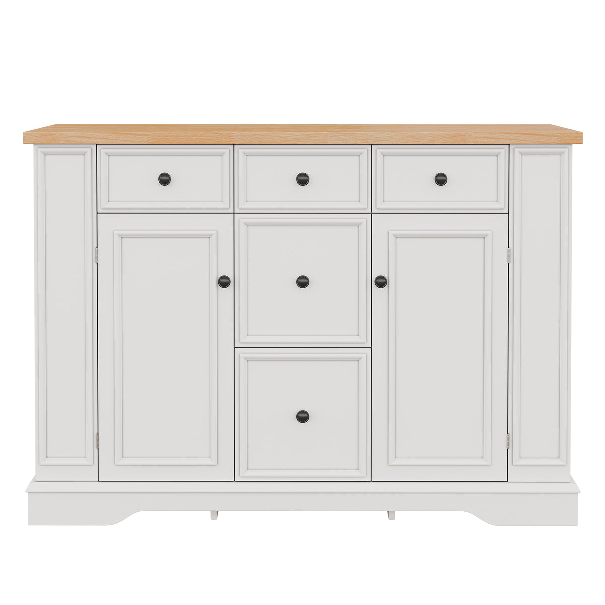TREXM White Farmhouse-Style Sideboard Buffet Cabinet with 5 Drawers and 2 Cabinets, Adjustable Shelves, Storage Console Table for Dining Room, Living Room, Entryway