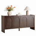 Mid-Century Modern 4-Door Credenza Sideboard with Solid-Wood Arched Door Detail, Doors & Side Panels Sit Proud of Top, Push-to-Open, Soft-Close Hinges, Adjustable Shelves, Cable Management (Black / Li