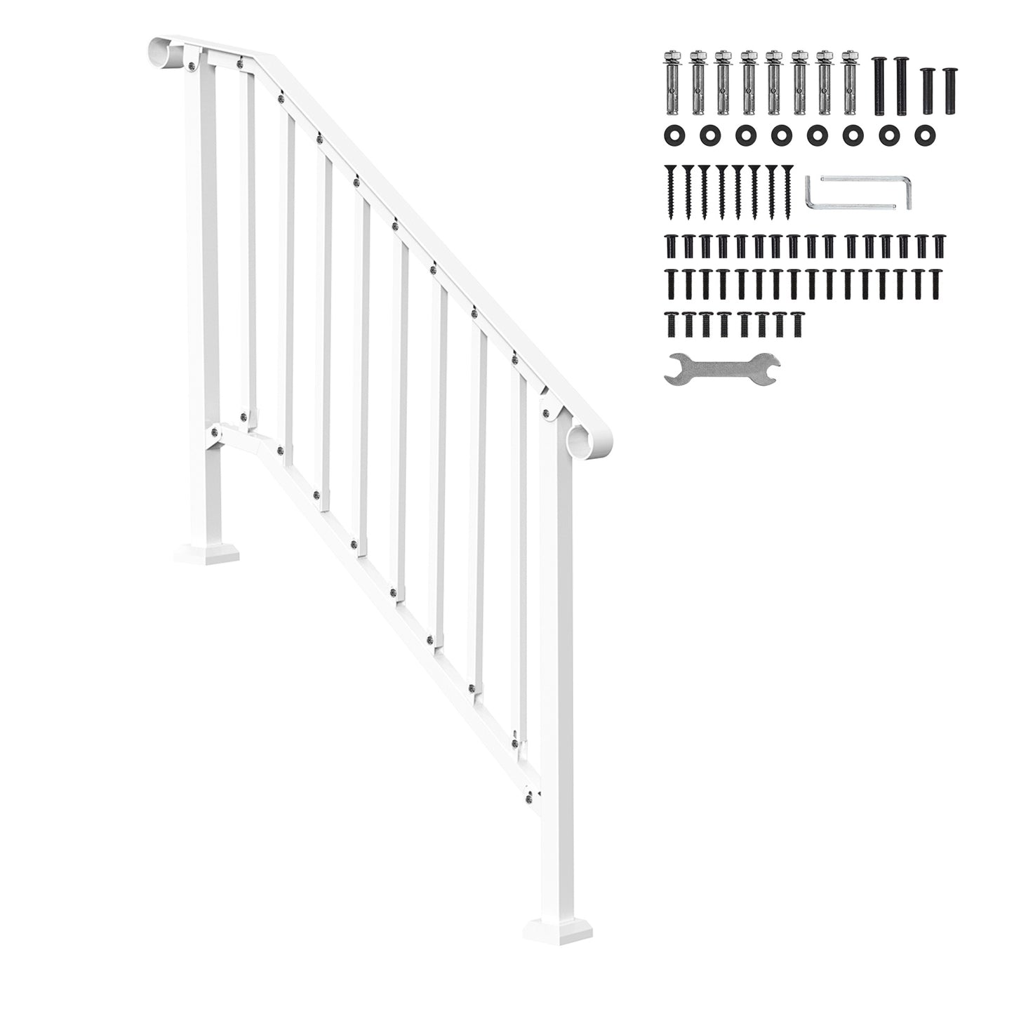 3-4 Step Handrails for Outdoor for Seniors Porch Deck Retro Arch White