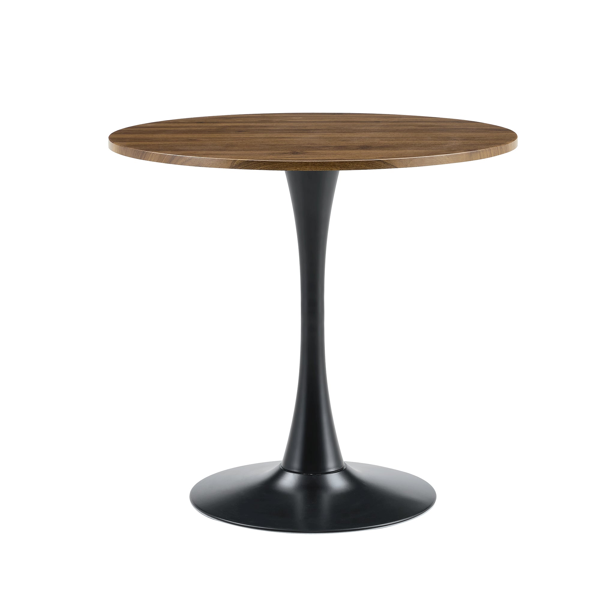 Mid Century Modern Round Dining Table with Faux Walnut Top and Metal Pedestal, 31.5' Circle Bistro Table for Kitchen, Living Room, Small Spaces