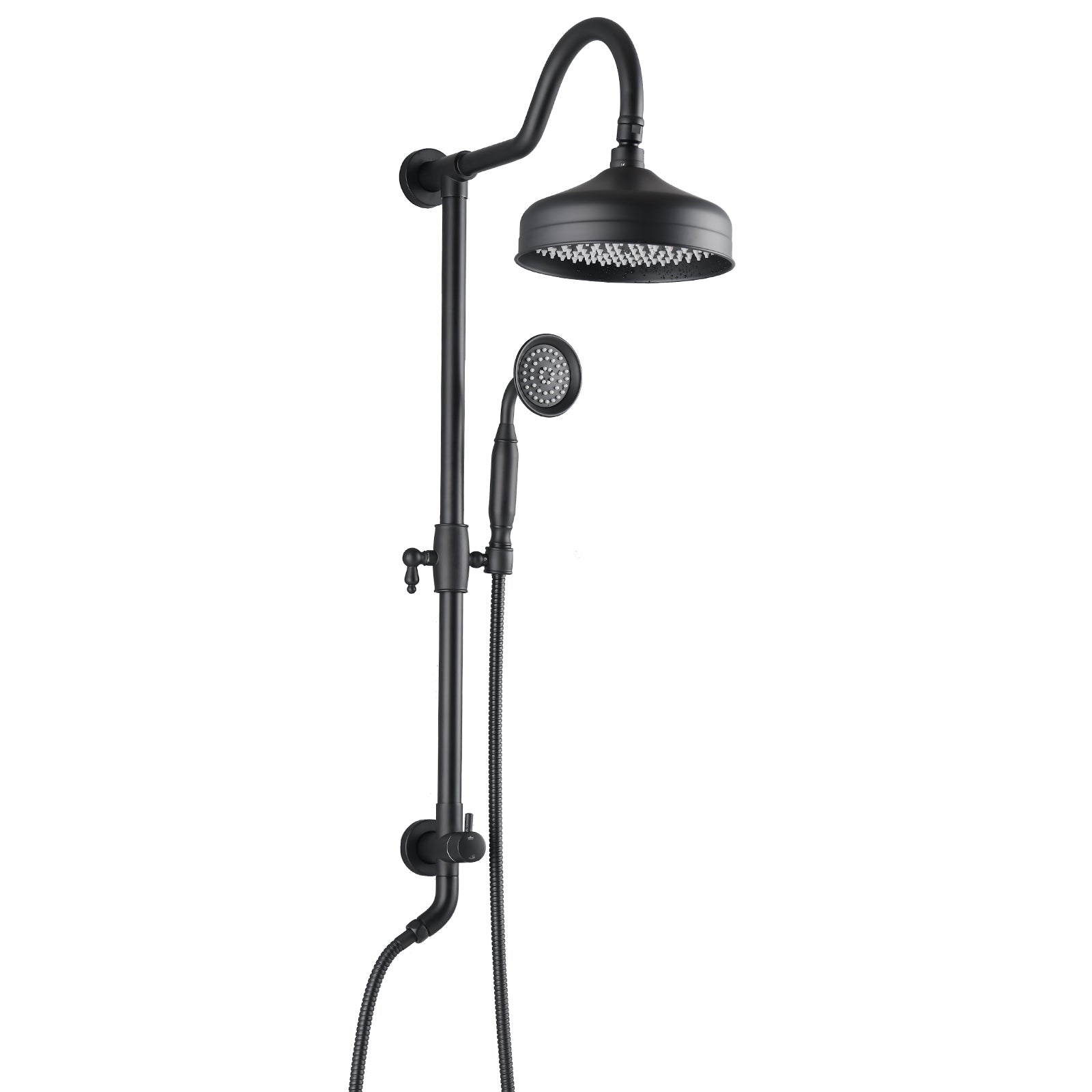 8-Inch Complete Rain Shower Combo System, Air-Injection Rainfall Spray, 3-Function Hand Shower, Wall Mounted in Matte Black