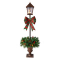 2 Pack Pre-Lit Christmas Lamp Post Decor with Plaid Bow, Pine Cones & Red Berries in Brown+Bronze and Green, Artificial Outdoor Holiday Entryway Decor